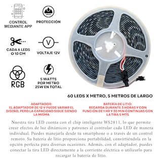 Foto 2 | Kit Tira Led Portatil Pixel Rgb Autorítmico Bluetooth Recargable Flexible Ideal Para Fiestas