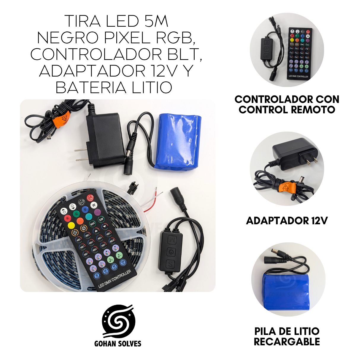 Foto 5 pulgar | Kit Tira Led Portatil Pixel Rgb Autorítmico Bluetooth Recargable Flexible Ideal Para Fiestas