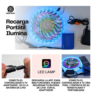 Foto 5 | Kit Tira Led Portatil Pixel Rgb Autorítmico Bluetooth Recargable Flexible Ideal Para Fiestas