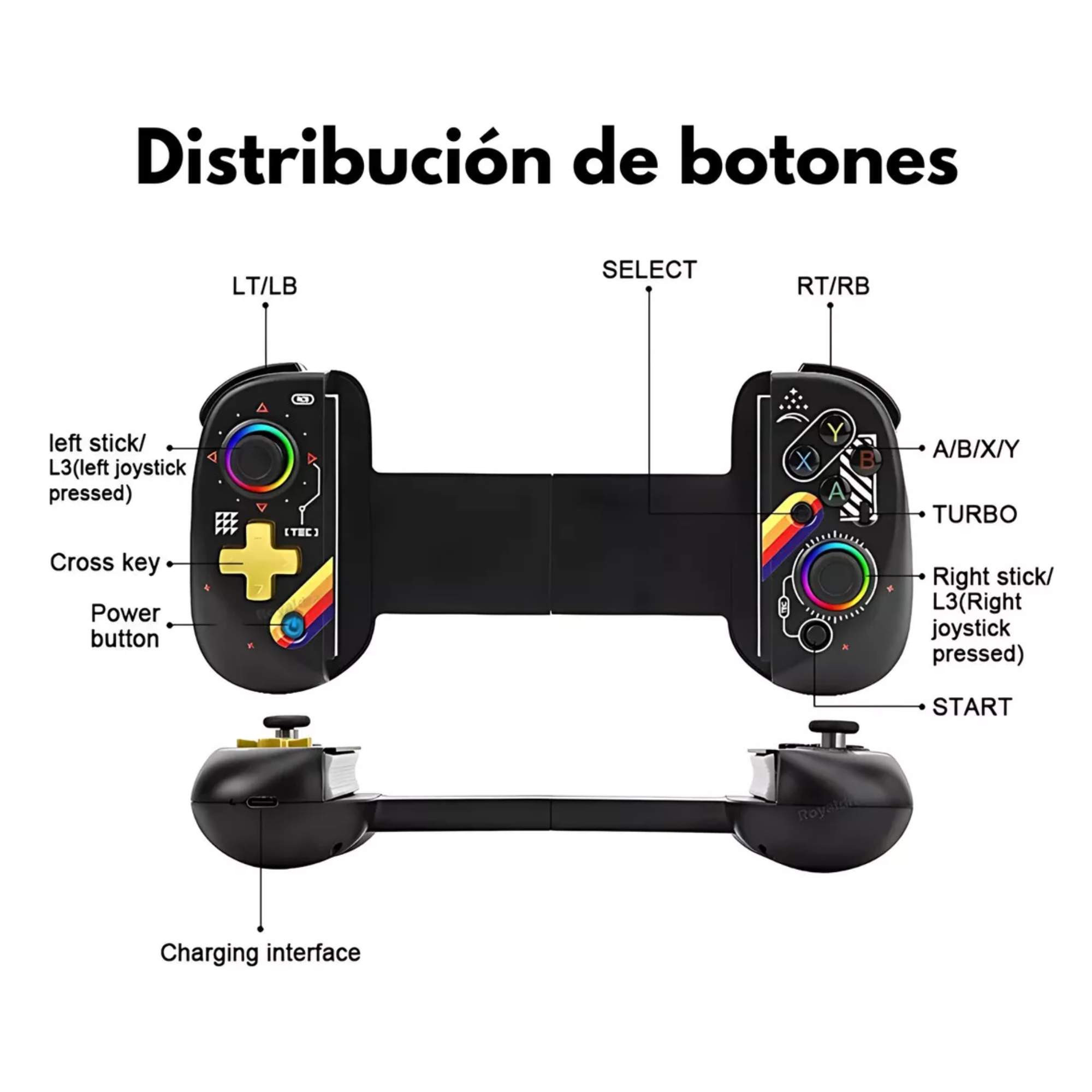 Foto 5 pulgar | Control Joystick Gamepad Mr. Gadgets D8-NS Rgb para iPhone Android Switch Color Negro Starfield