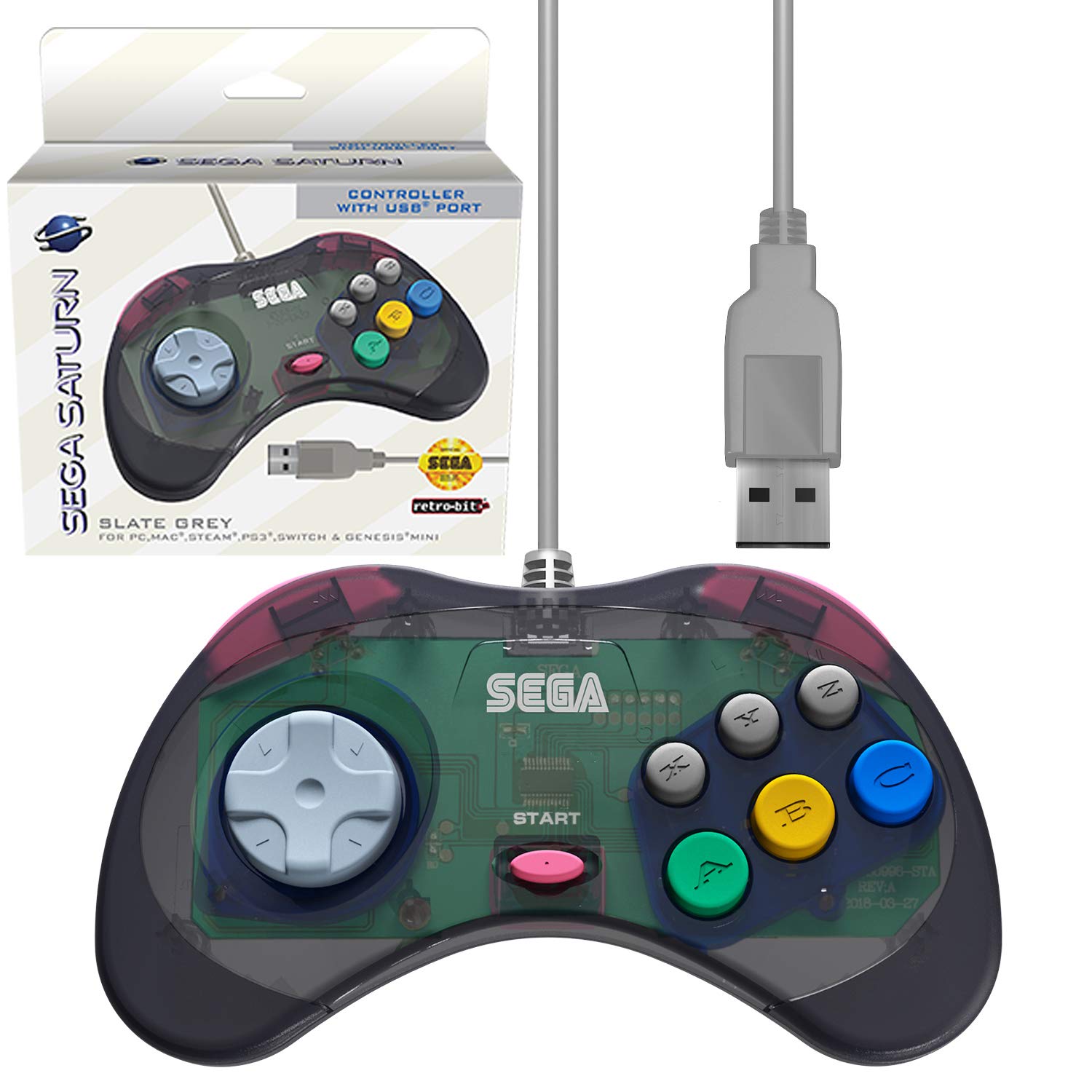 Foto 2 pulgar | Controlador Retro-bit Usb Oficial De Sega Saturn Para Sega Genesis Mini - Venta Internacional.