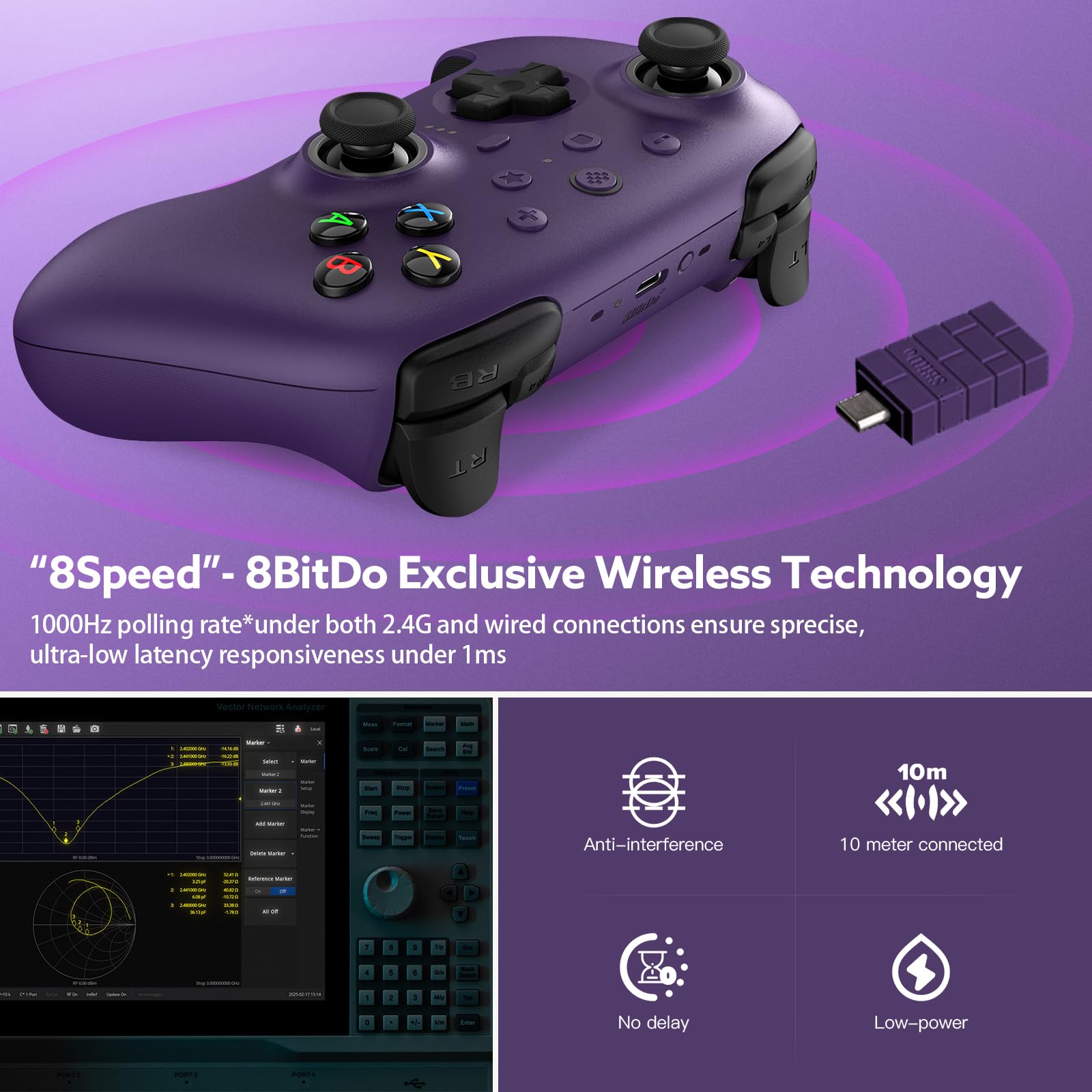 Foto 4 pulgar | Gamepad 8bitdo Ultimate 2 Wireless 2.4g Con Base De Carga Violeta - Venta Internacional.