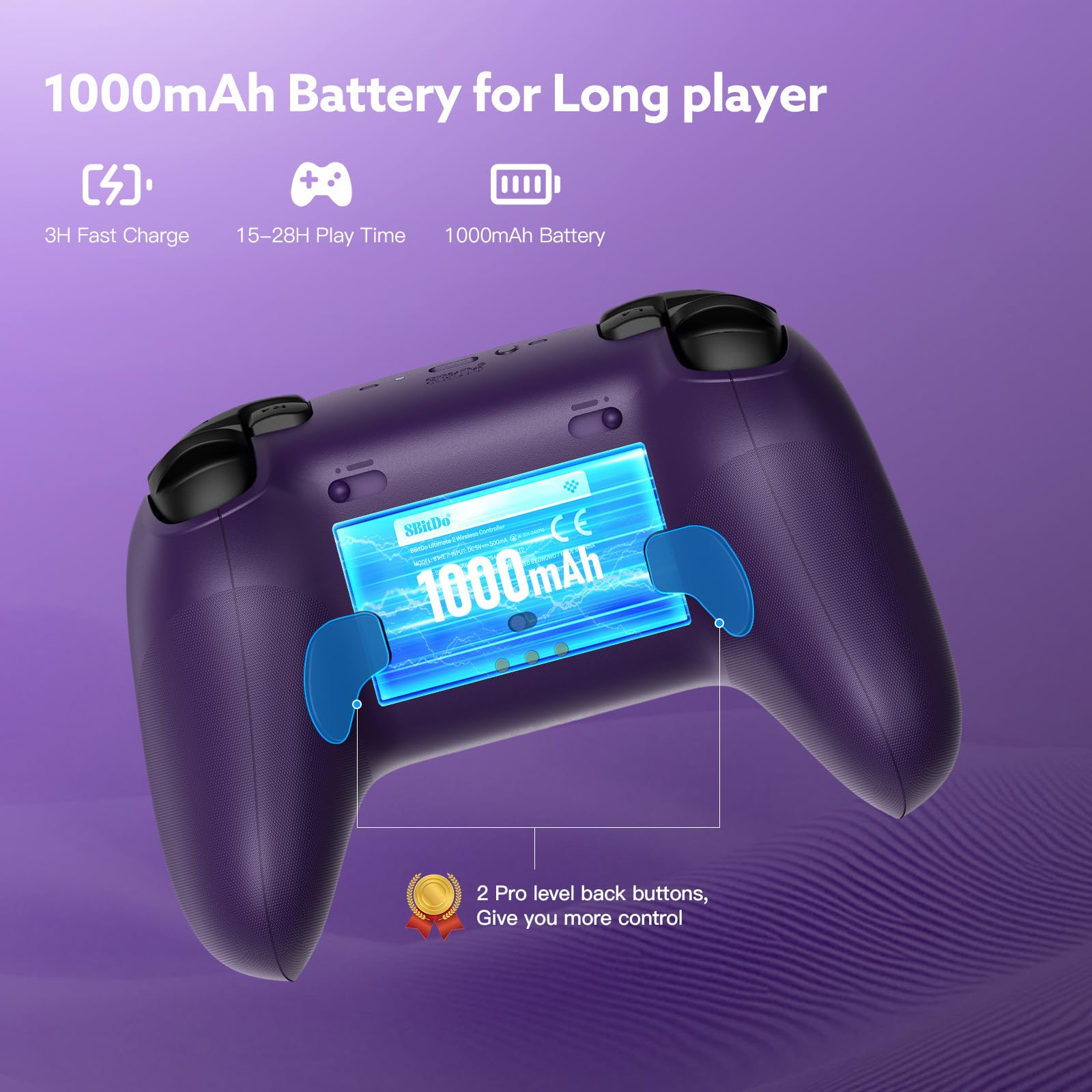 Foto 8 pulgar | Gamepad 8bitdo Ultimate 2 Wireless 2.4g Con Base De Carga Violeta - Venta Internacional.