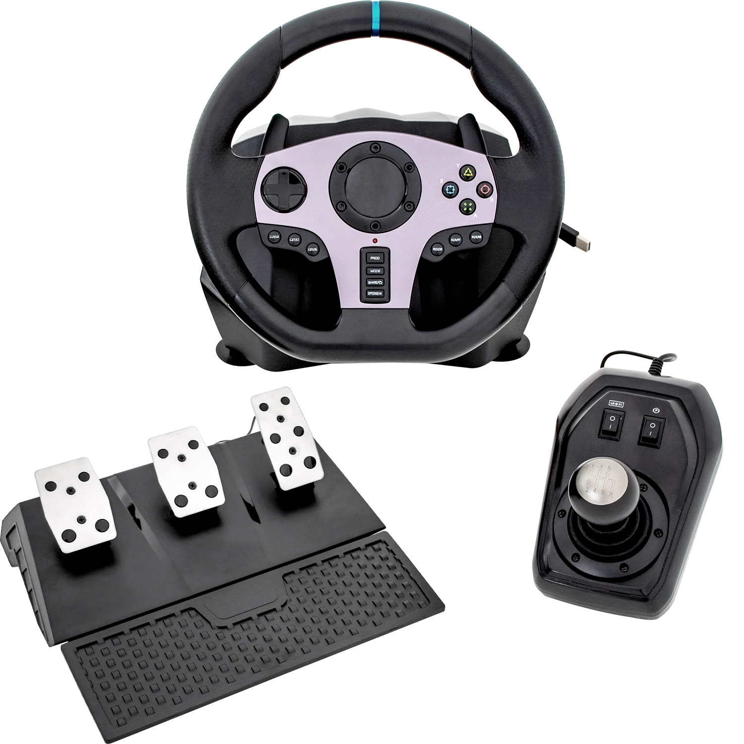 Foto 4 pulgar | Volante Pedales y Palanca Audiotek color Negro para Xbox One Series/PC/PS3/Switch