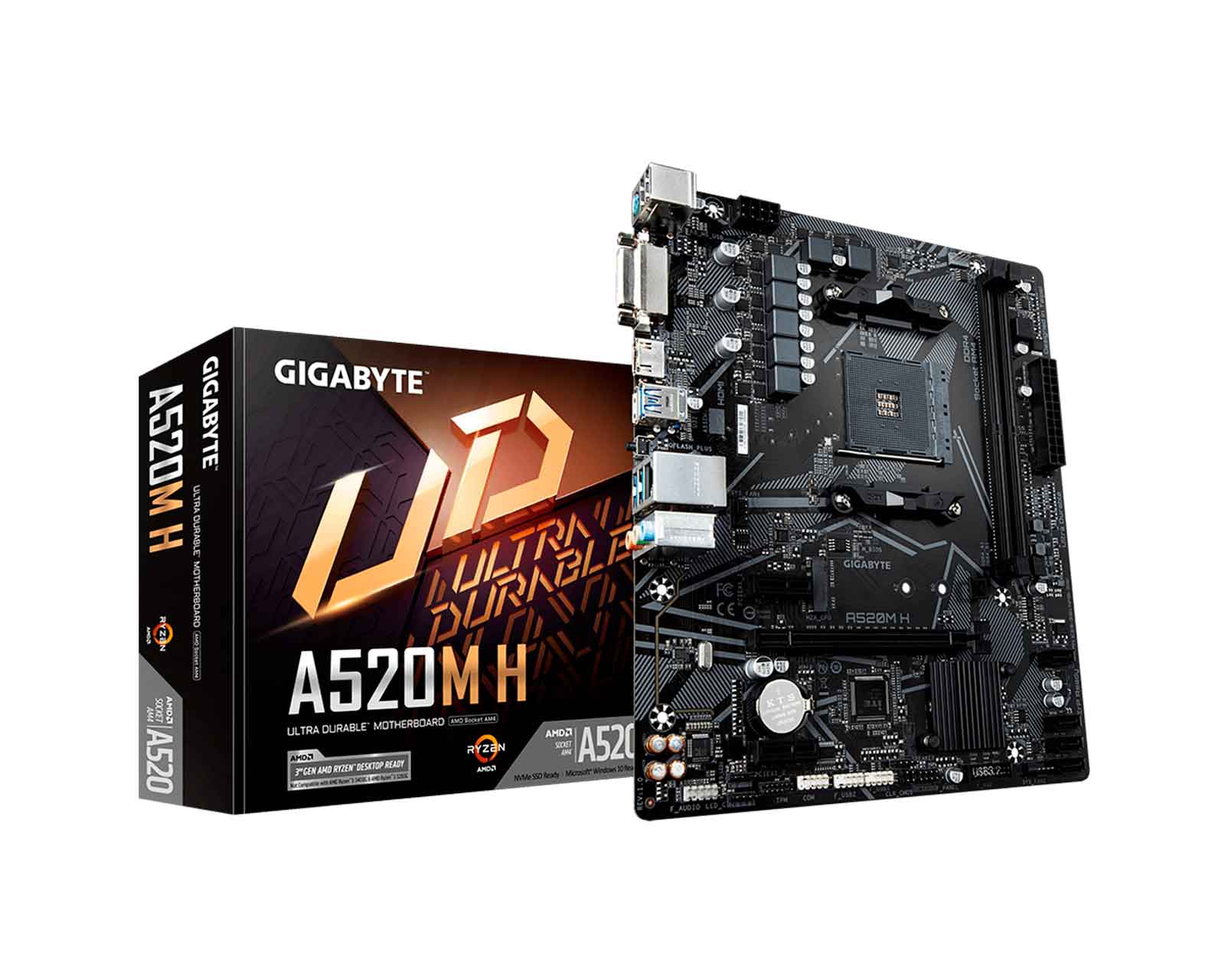 Foto 2 pulgar | Tarjeta Madre Gigabyte A520m-h color Negro Am4 Ryzen Ddr4 Dvi-d HDMI USB 3.2 Pci-e 3.0