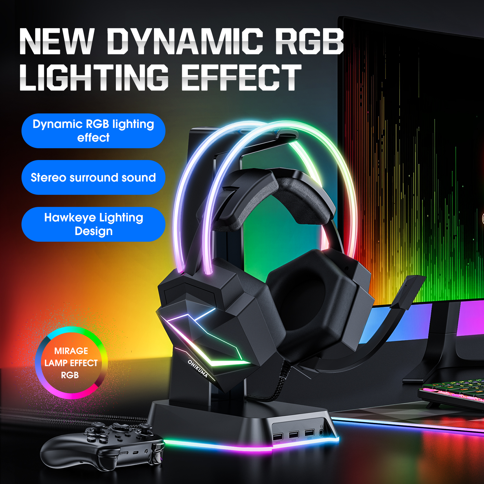 Foto 4 pulgar | Auriculares Para Juegos Onikuma X20 Rgb Con Cable Usb 7.1 Negros - Venta Internacional.