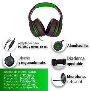 Foto 2 | Audífono Gamer Sentry Gx200vr color Verde Headset Alámbrico con Micrófono Retráctil