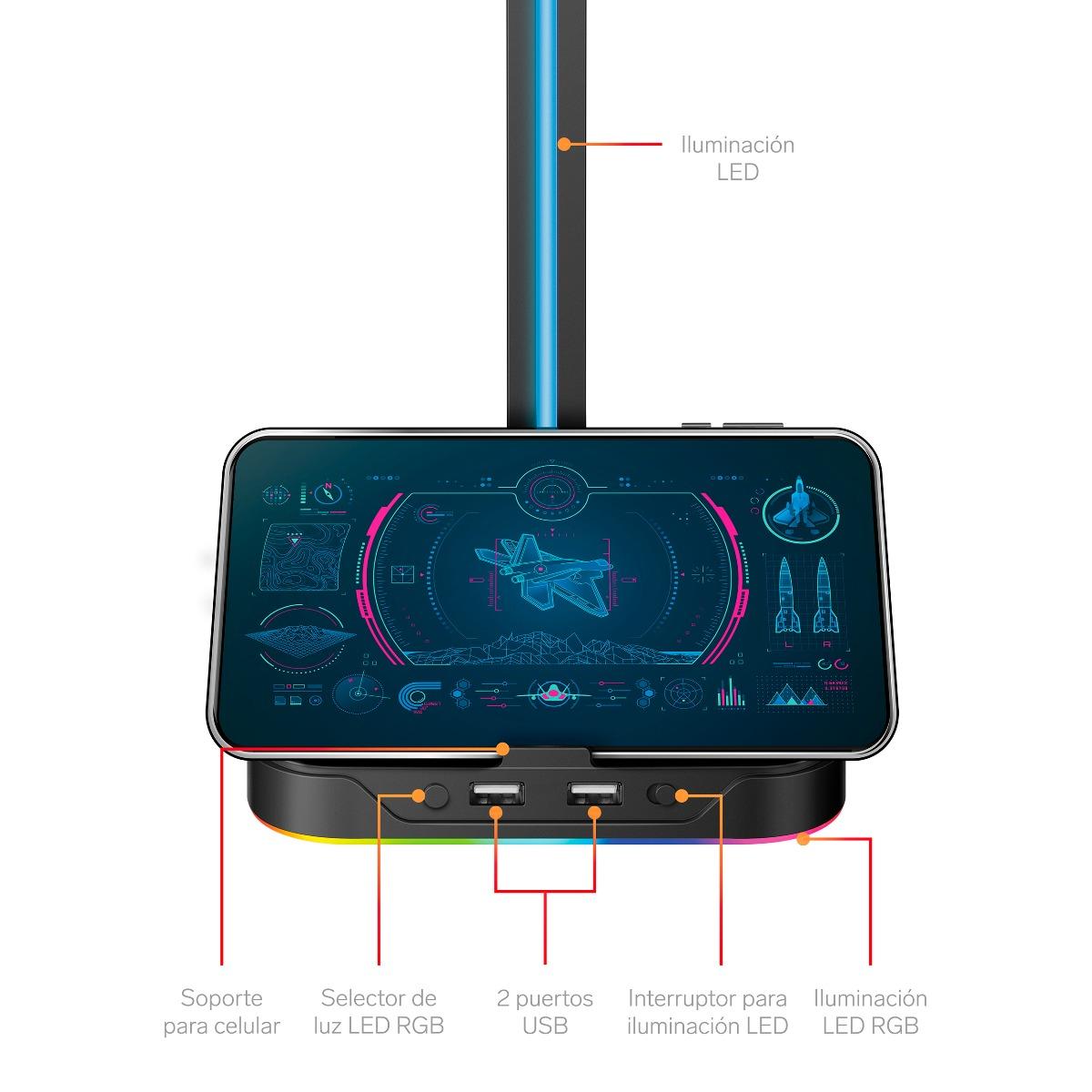 Foto 3 pulgar | Soporte Gamer para Audífonos Steren con Hub Usb y Luz Led Rgb