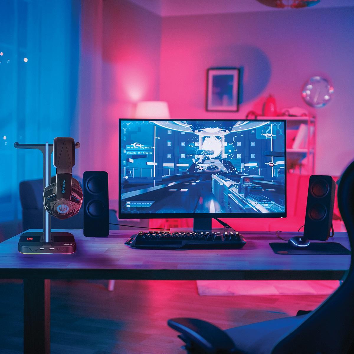 Foto 4 pulgar | Soporte Gamer para Audífonos Steren con Hub Usb y Luz Led Rgb