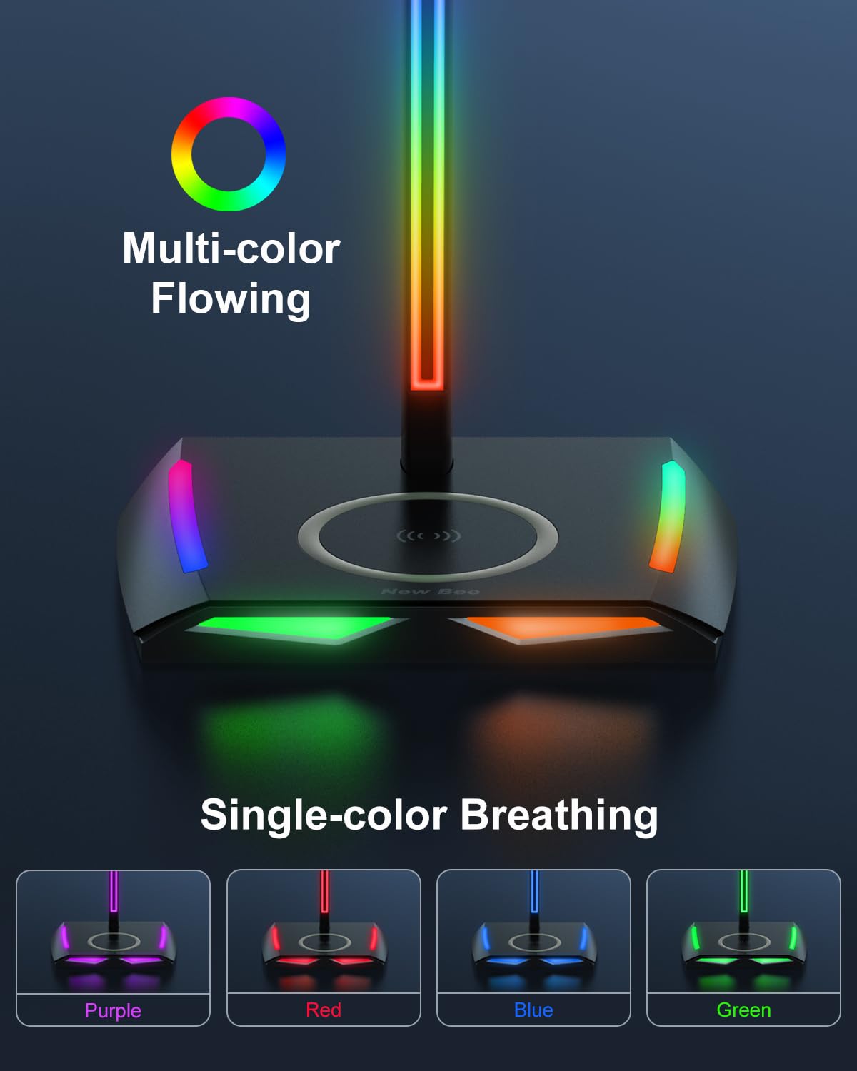 Foto 3 pulgar | Soporte Para Auriculares New Bee Rgb Con Carga Inalámbrica Y Puertos Usb - Venta Internacional.