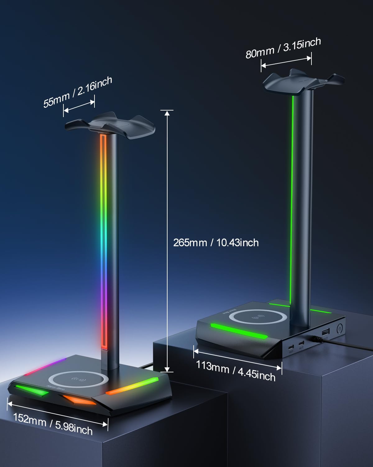 Foto 5 pulgar | Soporte Para Auriculares New Bee Rgb Con Carga Inalámbrica Y Puertos Usb - Venta Internacional.