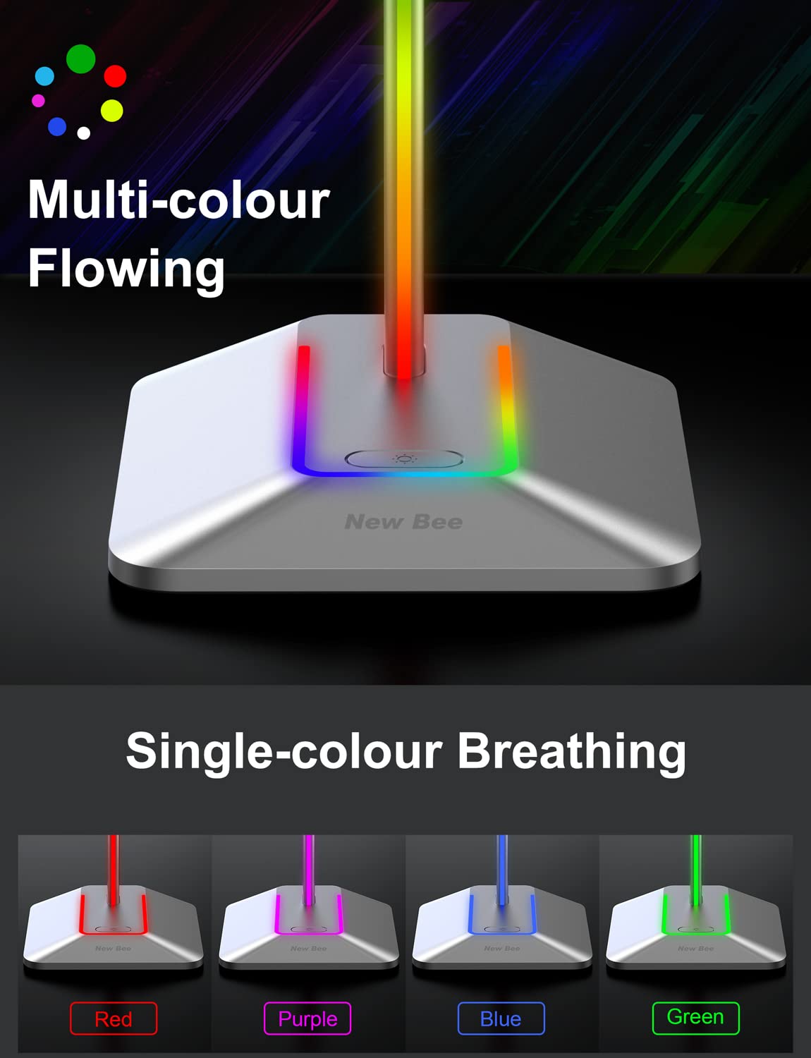 Foto 2 | Soporte Para Auriculares New Bee Rgb Con Puertos Usb-c Y Usb, Color Plateado - Venta Internacional.