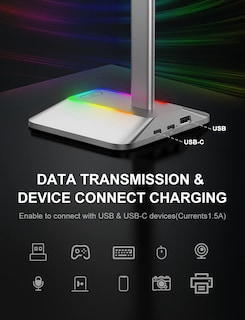 Foto 3 | Soporte Para Auriculares New Bee Rgb Con Puertos Usb-c Y Usb, Color Plateado - Venta Internacional.