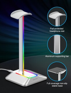 Foto 4 | Soporte Para Auriculares New Bee Rgb Con Puertos Usb-c Y Usb, Color Plateado - Venta Internacional.