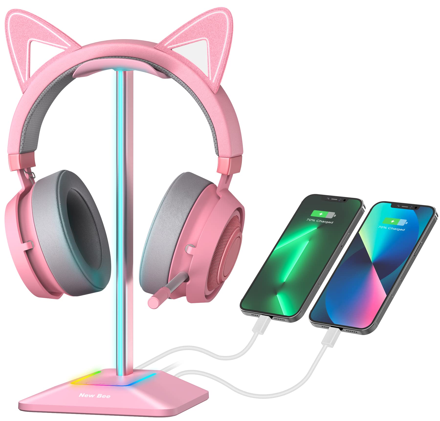 Foto 2 pulgar | Soporte Para Auriculares Rgb New Bee Con Puertos Usb-c Y Usb (rosa) - Venta Internacional.