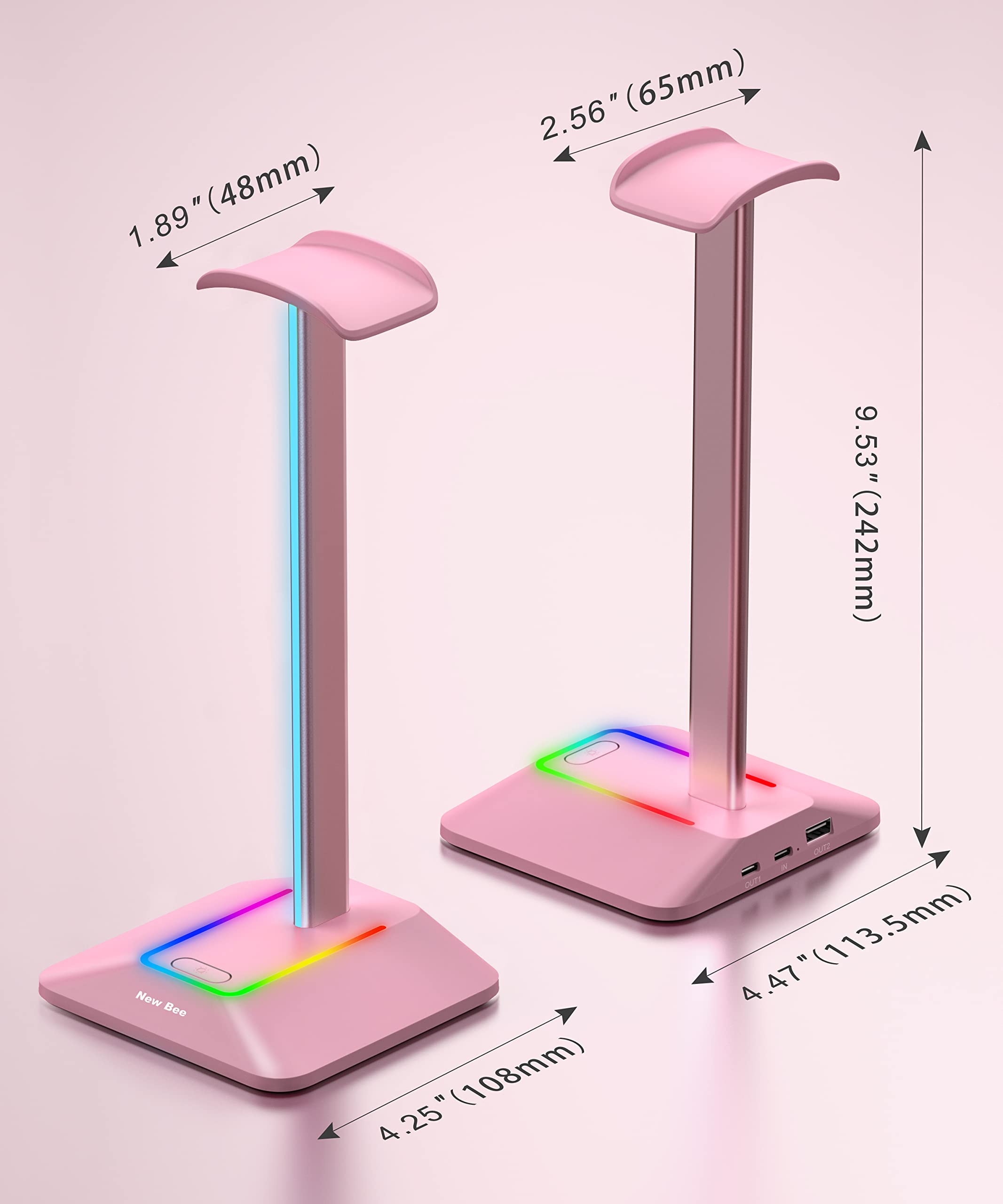 Foto 5 | Soporte Para Auriculares Rgb New Bee Con Puertos Usb-c Y Usb (rosa) - Venta Internacional.