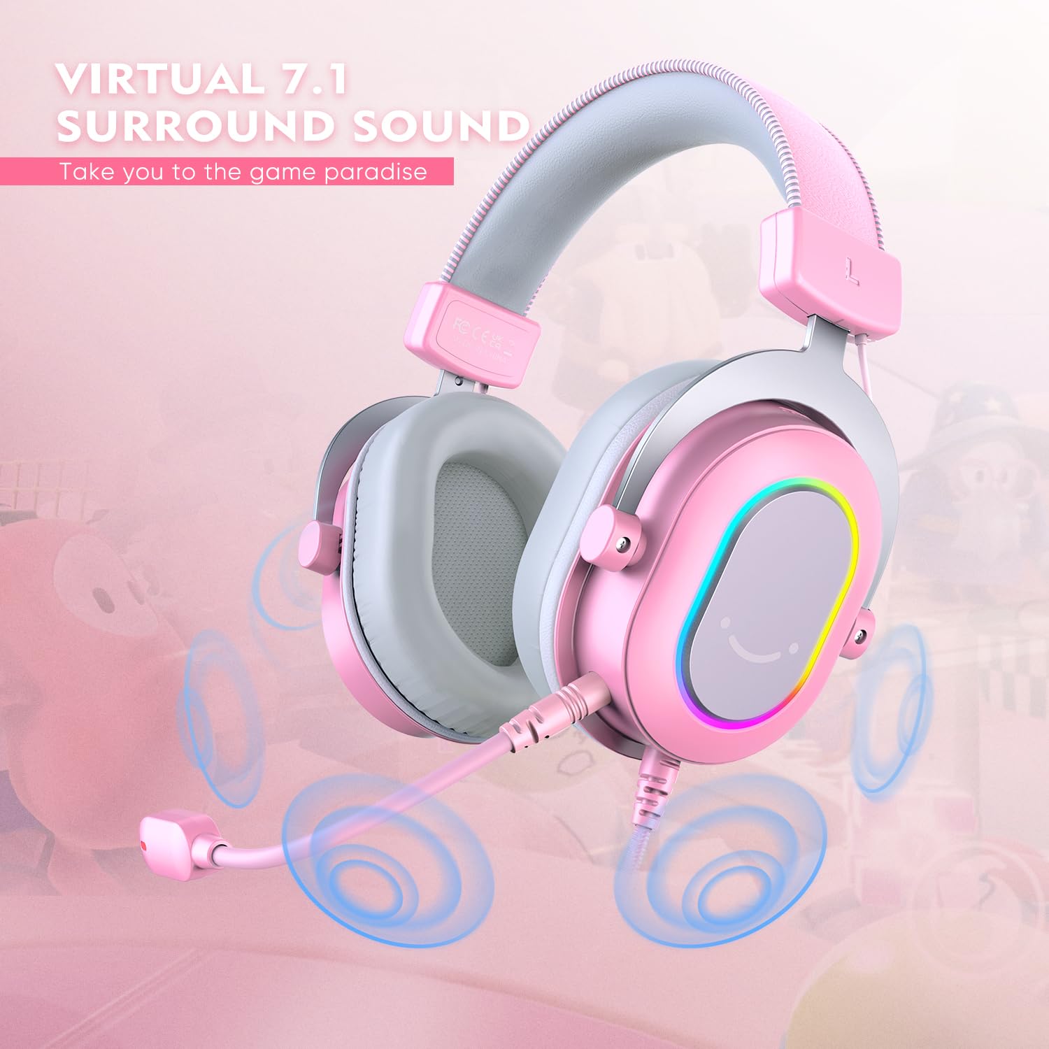 Foto 3 pulgar | Auriculares Para Juegos Fifine Ampligame H6 Usb Con Cable Y Micrófono, Color Rosa - Venta Internacional.