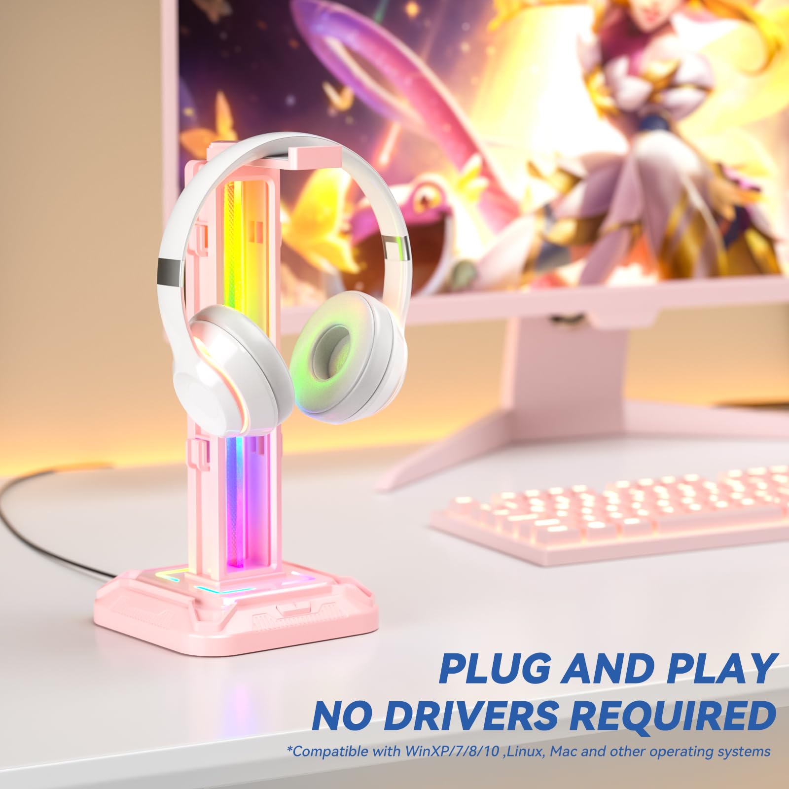 Foto 2 | Soporte Para Auriculares Kdd Rgb Con 9 Modos De Luz Para Pc, Color Rosa - Venta Internacional.