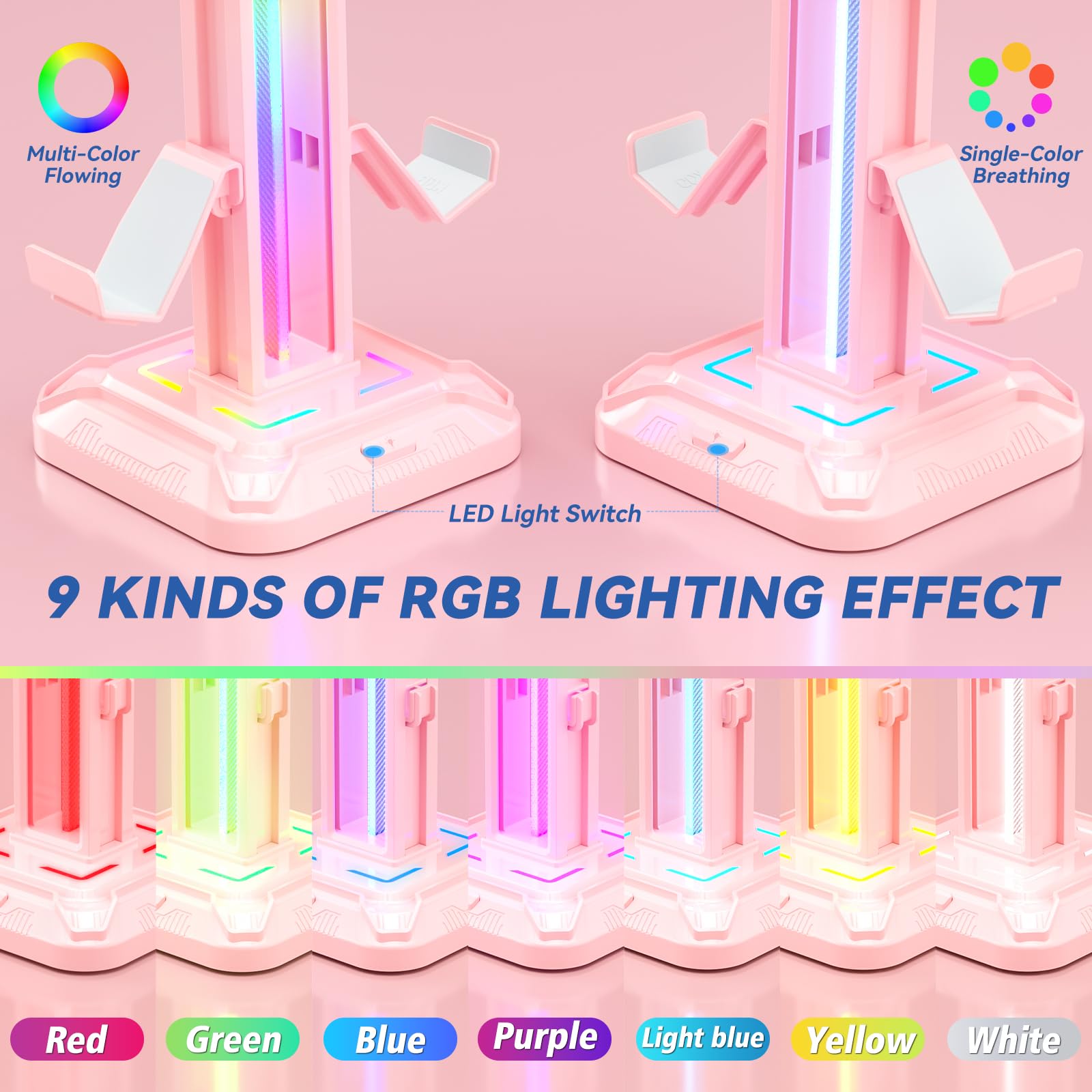 Foto 3 | Soporte Para Auriculares Kdd Rgb Con 9 Modos De Luz Para Pc, Color Rosa - Venta Internacional.