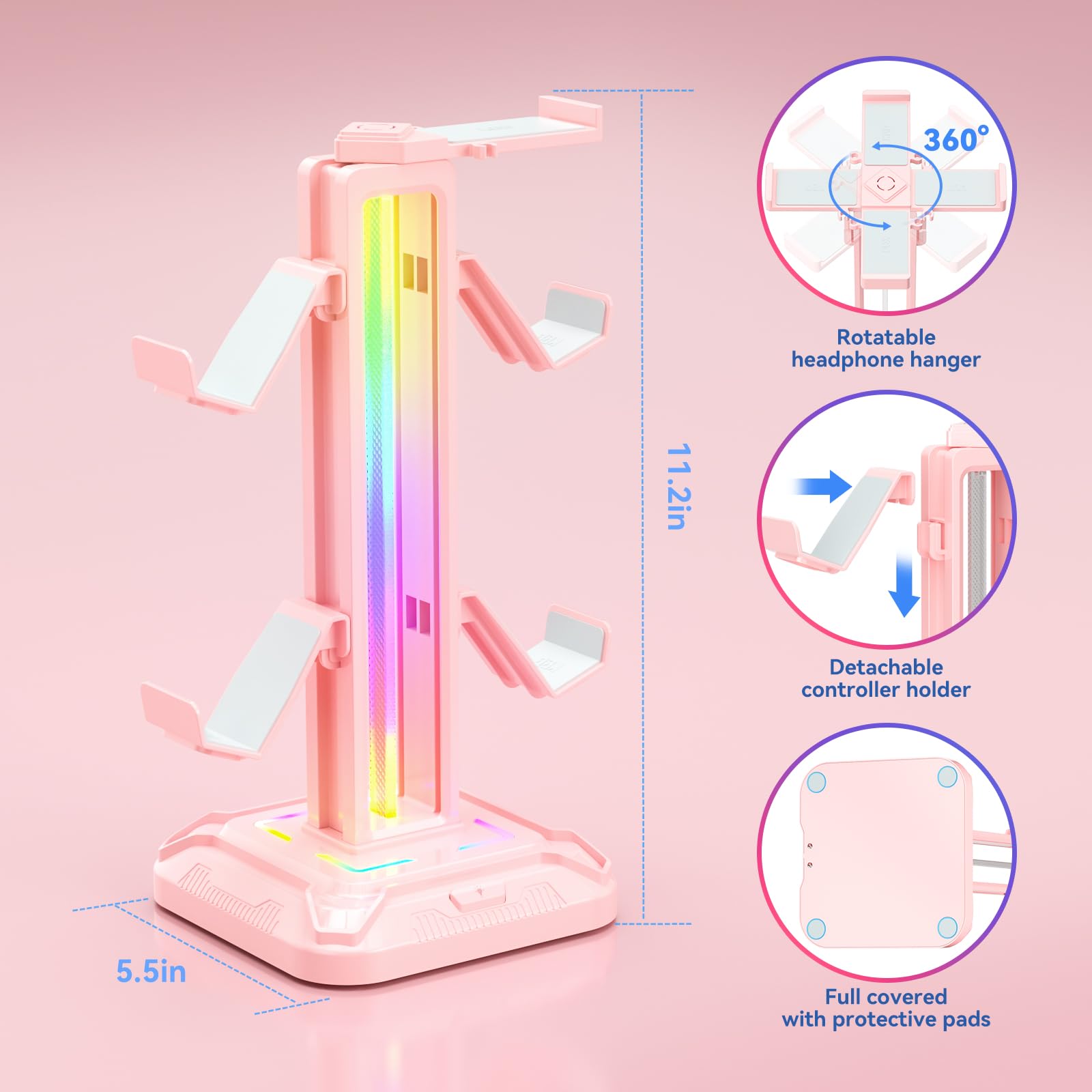 Foto 6 | Soporte Para Auriculares Kdd Rgb Con 9 Modos De Luz Para Pc, Color Rosa - Venta Internacional.