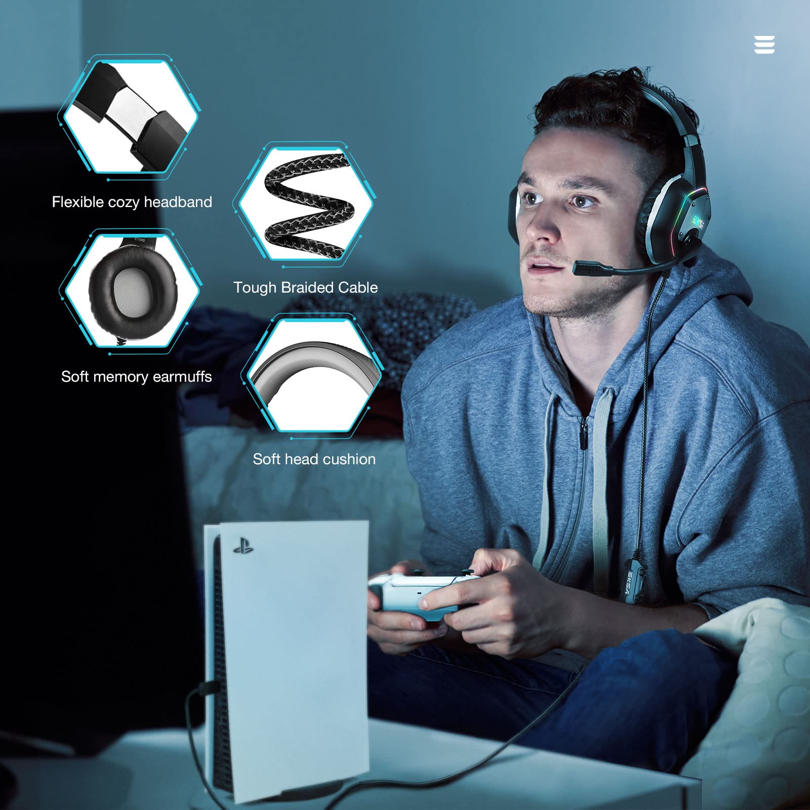 Foto 6 | Auriculares Para Juegos Eksa E1000 Usb Con Micrófono Y Sonido Envolvente 7.1 - Venta Internacional.