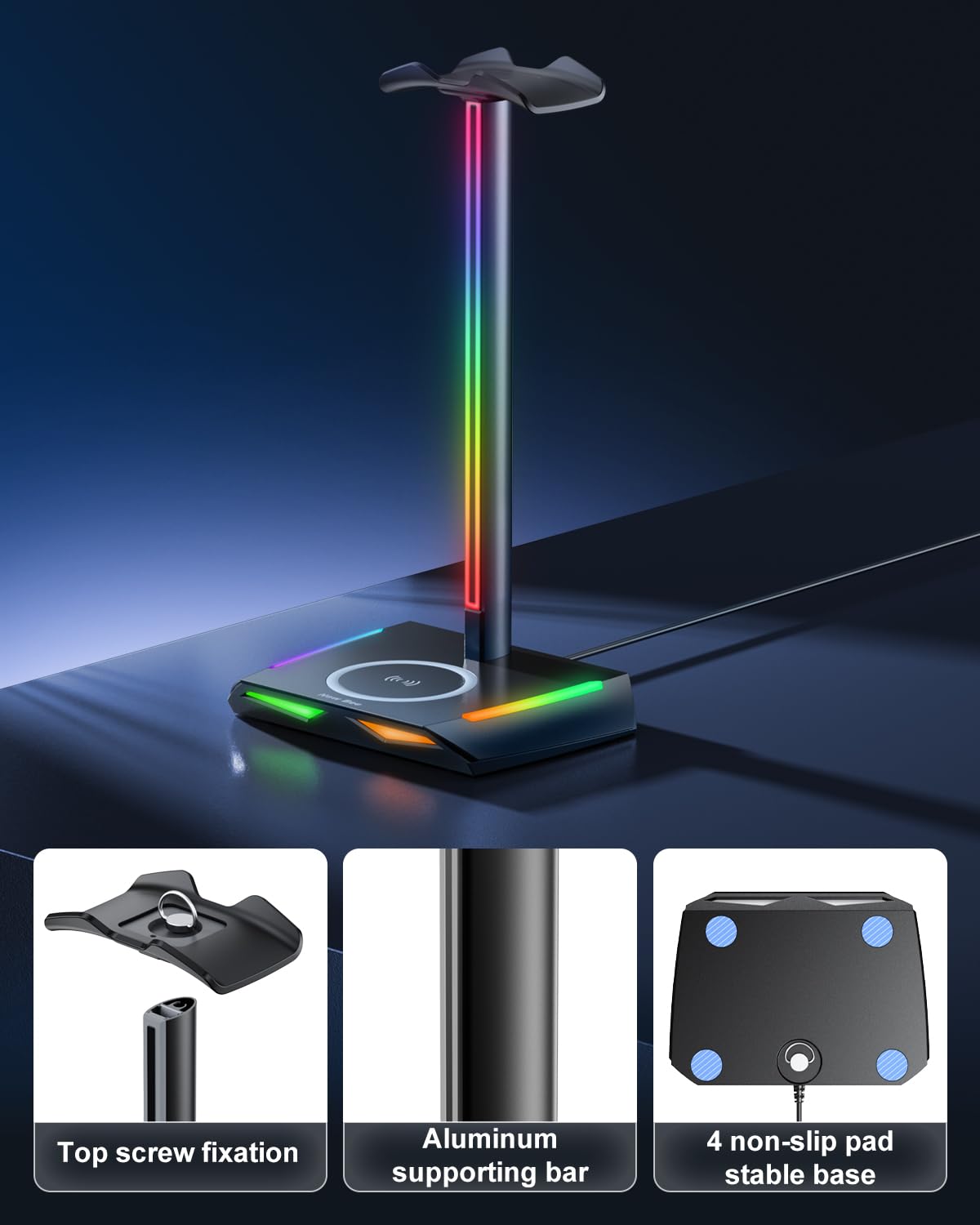 Foto 6 pulgar | Soporte Para Auriculares New Bee Rgb Con Carga Inalámbrica Y Puertos Usb - Venta Internacional