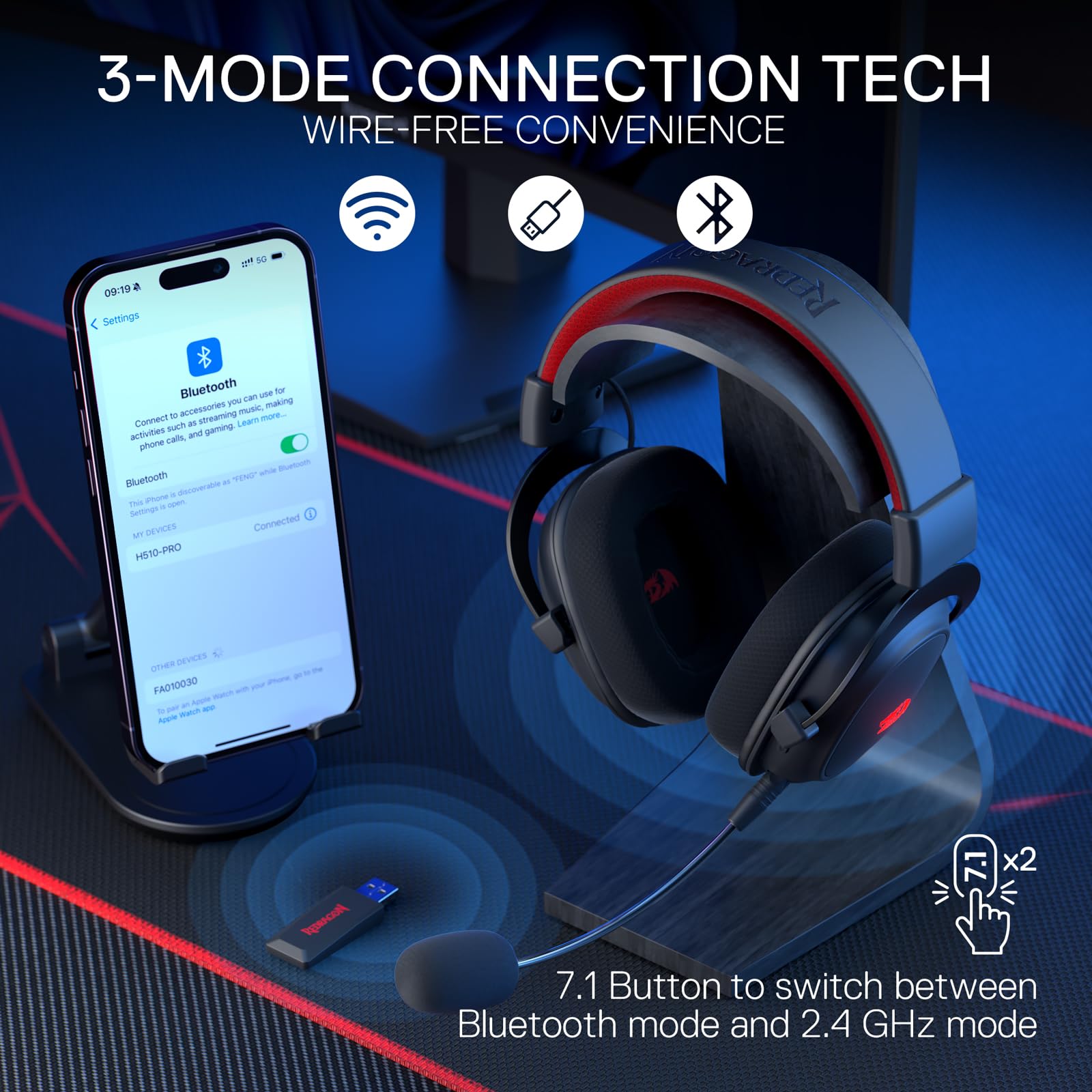 Foto 4 pulgar | Auriculares Inalámbricos Redragon H510 Pro Zeus-x Rgb - Venta Internacional