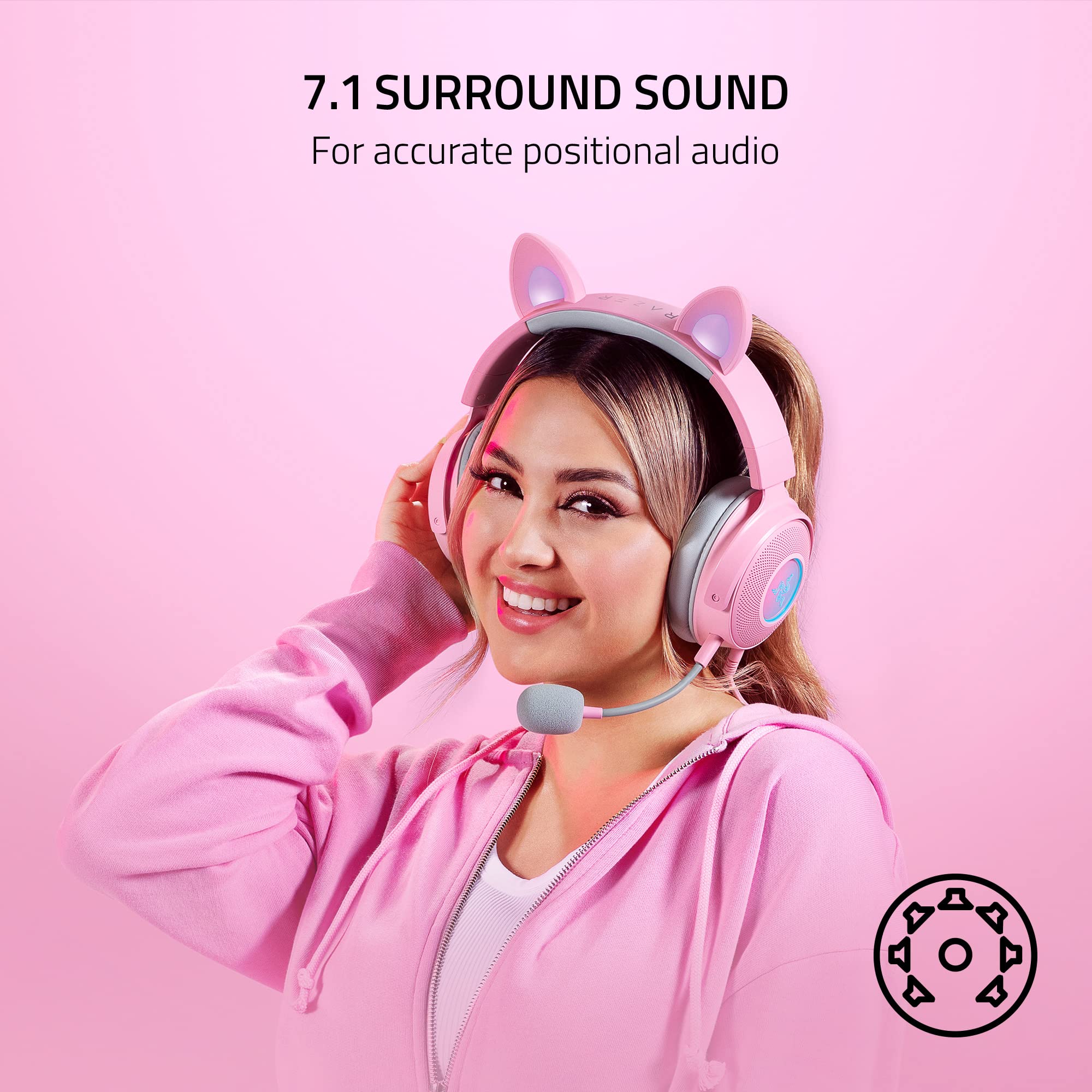 Foto 7 pulgar | Auriculares Razer Kraken Kitty V2 Pro Wired Rgb 7.1 con Micrófono Rosa - Venta Internacional