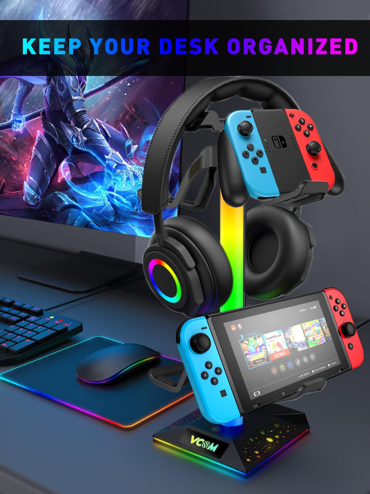 Foto 7 pulgar | Auriculares Rgb para Juegos con Soporte Vcom con 2 Puertos Usb y 1 Puerto Tipo C - Venta Internacional