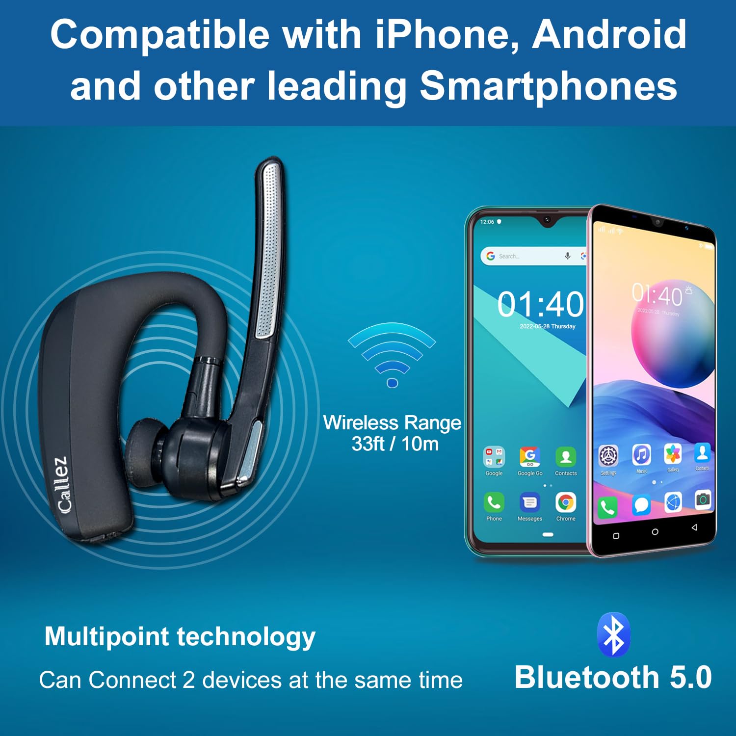 Foto 5 pulgar | Auriculares Bluetooth Callez para iPhone y Android con Cancelación de Ruido - Venta Internacional