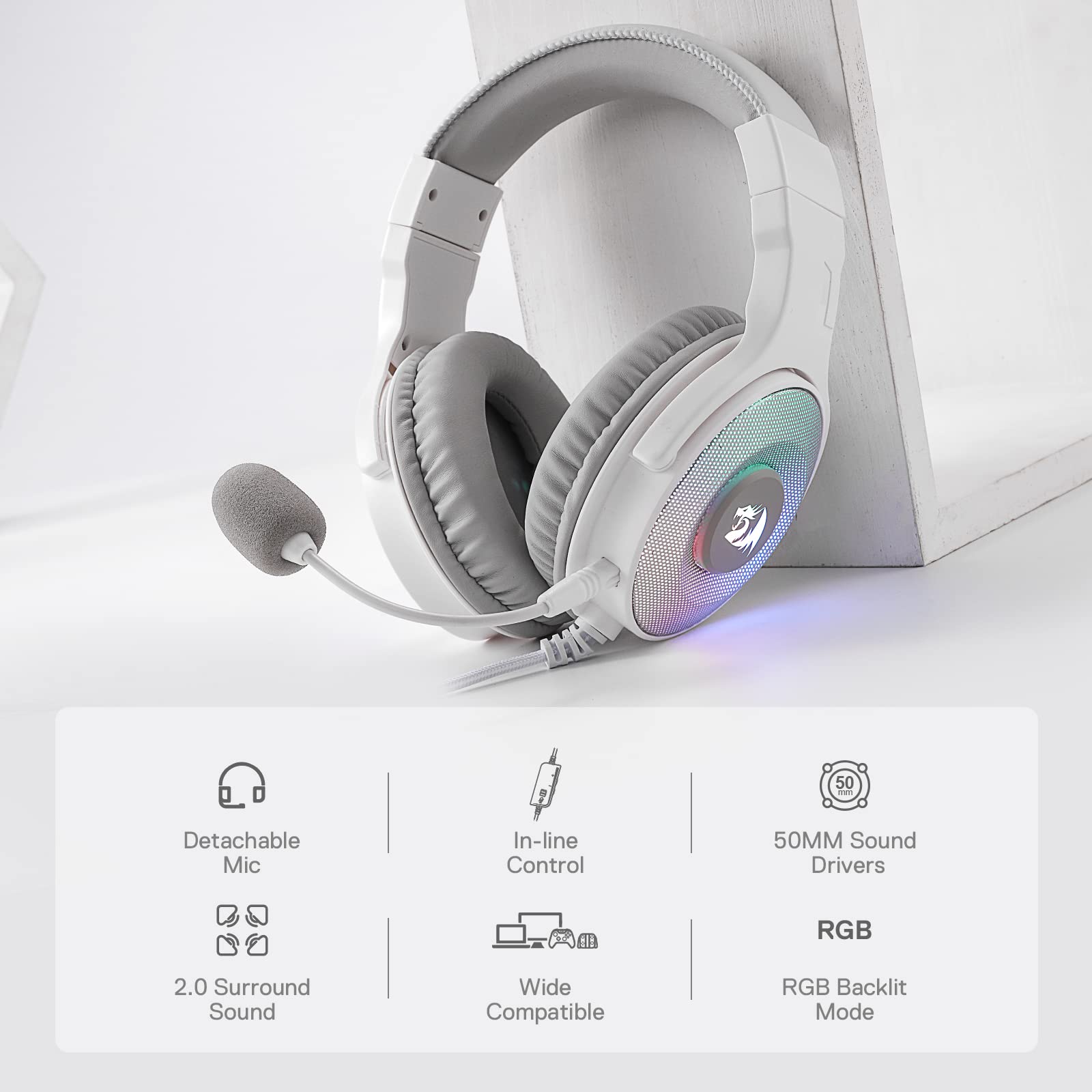 Foto 3 pulgar | Auriculares Para Juegos Redragon H350 Blancos Con Cable Y Retroiluminación Rgb - Venta Internacional.