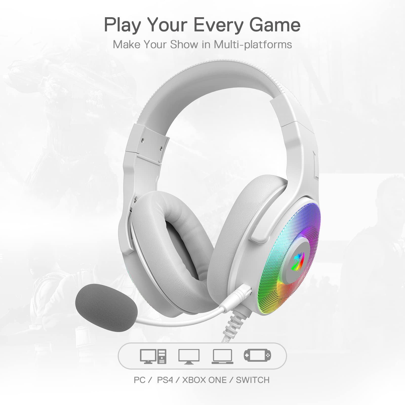 Foto 7 pulgar | Auriculares Para Juegos Redragon H350 Blancos Con Cable Y Retroiluminación Rgb - Venta Internacional.