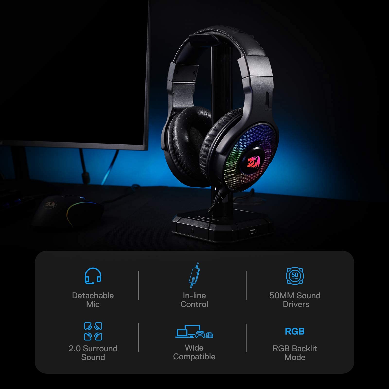 Foto 3 pulgar | Auriculares Para Juegos Redragon H350 Rgb Con Cable Estéreo Con Sonido Envolvente - Venta Internacional.