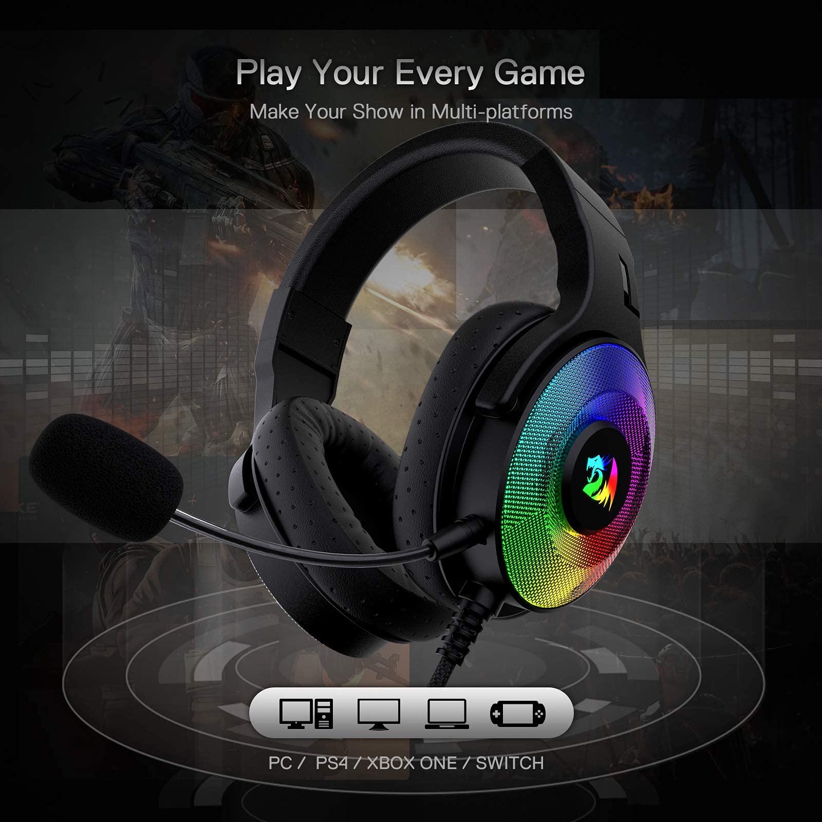 Foto 6 pulgar | Auriculares Para Juegos Redragon H350 Rgb Con Cable Estéreo Con Sonido Envolvente - Venta Internacional.