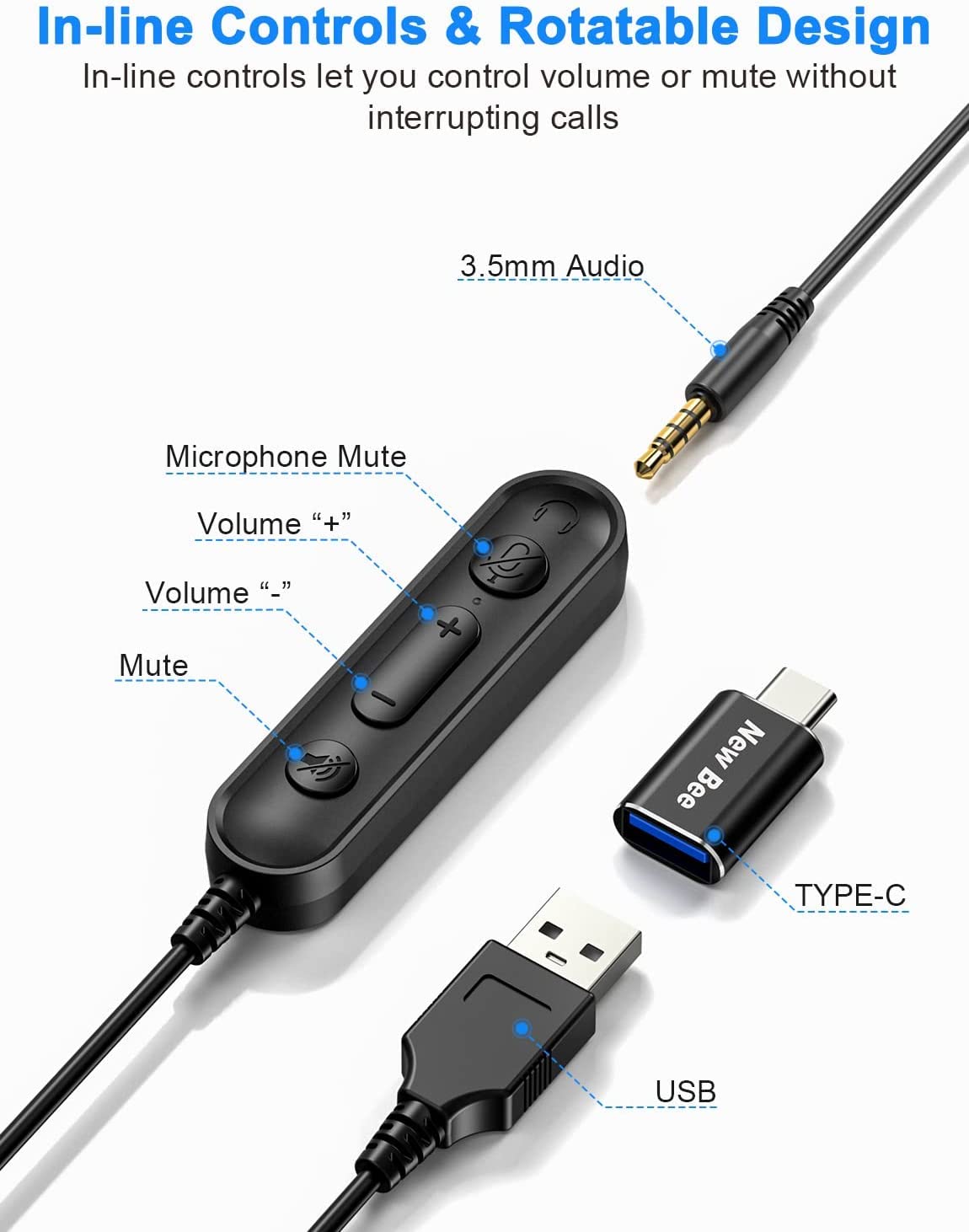 Foto 7 pulgar | Auriculares New Bee H365 Usb con Micrófono para Pc y Ordenador - Venta Internacional