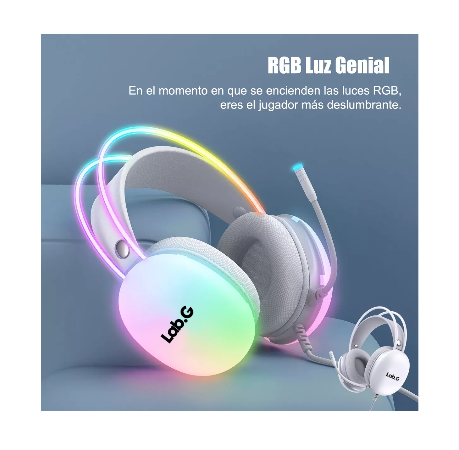 Foto 2 | Audífonos Gamer Lab.g Con Micrófono Y Luz Rgb Para Pc Xbox Gris/colorido