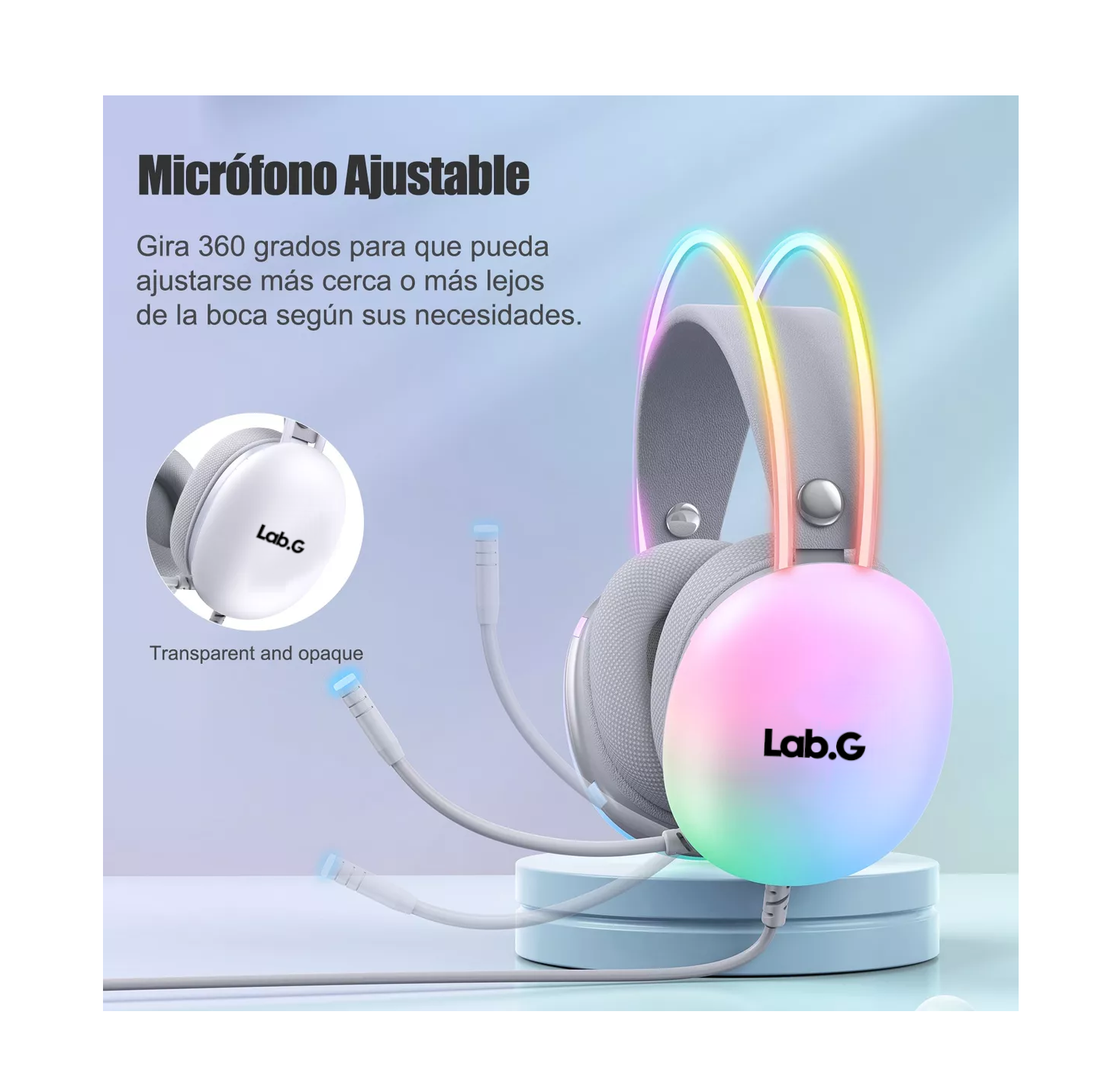 Foto 4 | Audífonos Gamer Lab.g Con Micrófono Y Luz Rgb Para Pc Xbox Gris/colorido