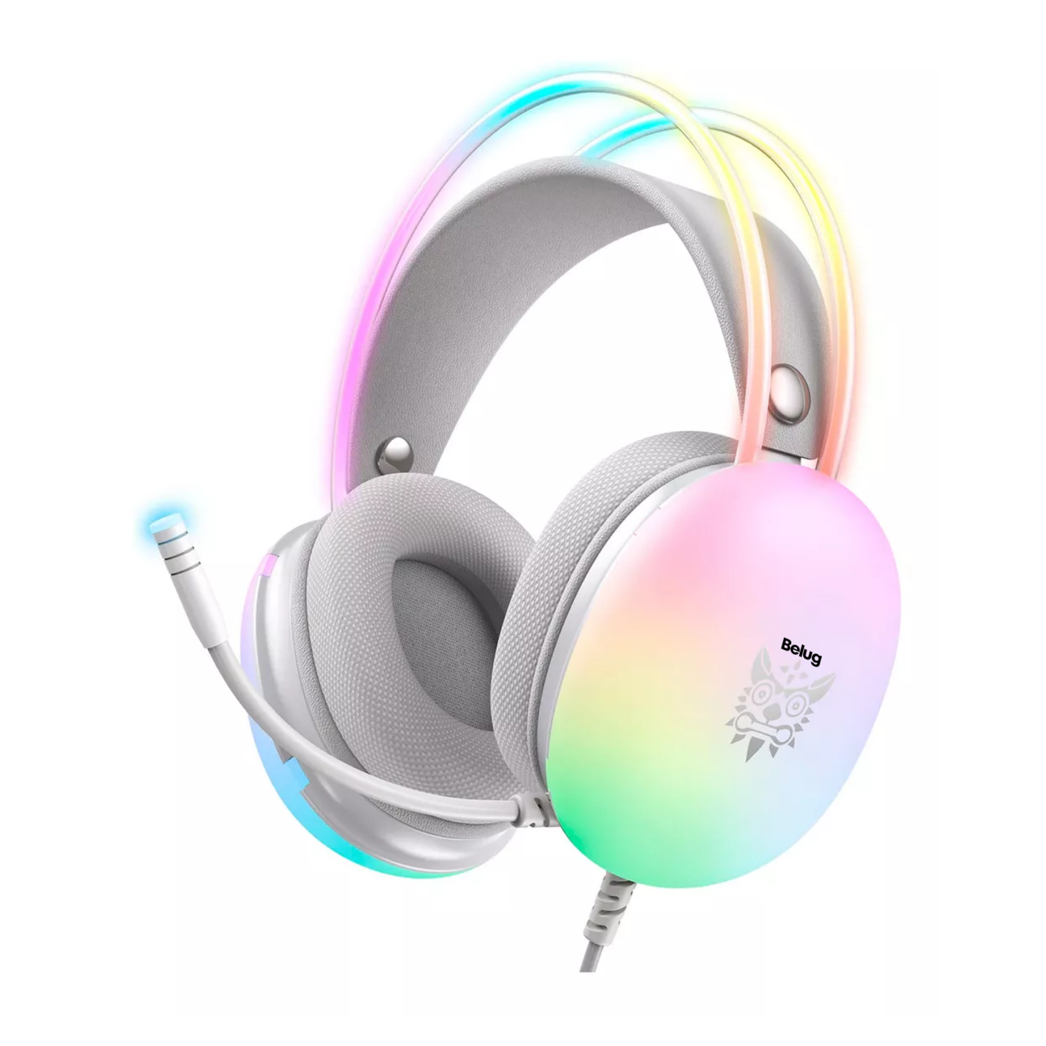Audífonos Gamer Con Micrófono Y Luz Rgb Para Pc Xbox Belug Gris/colorido