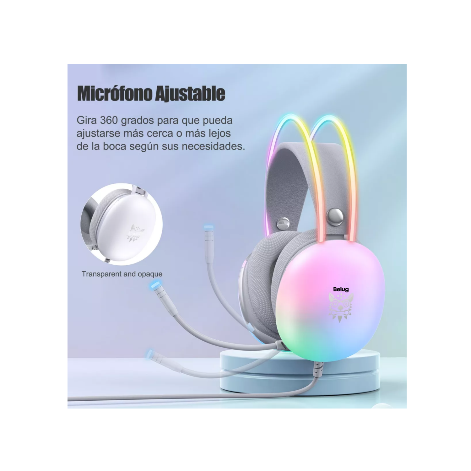 Foto 4 | Audífonos Gamer Con Micrófono Y Luz Rgb Para Pc Xbox Belug Gris/colorido
