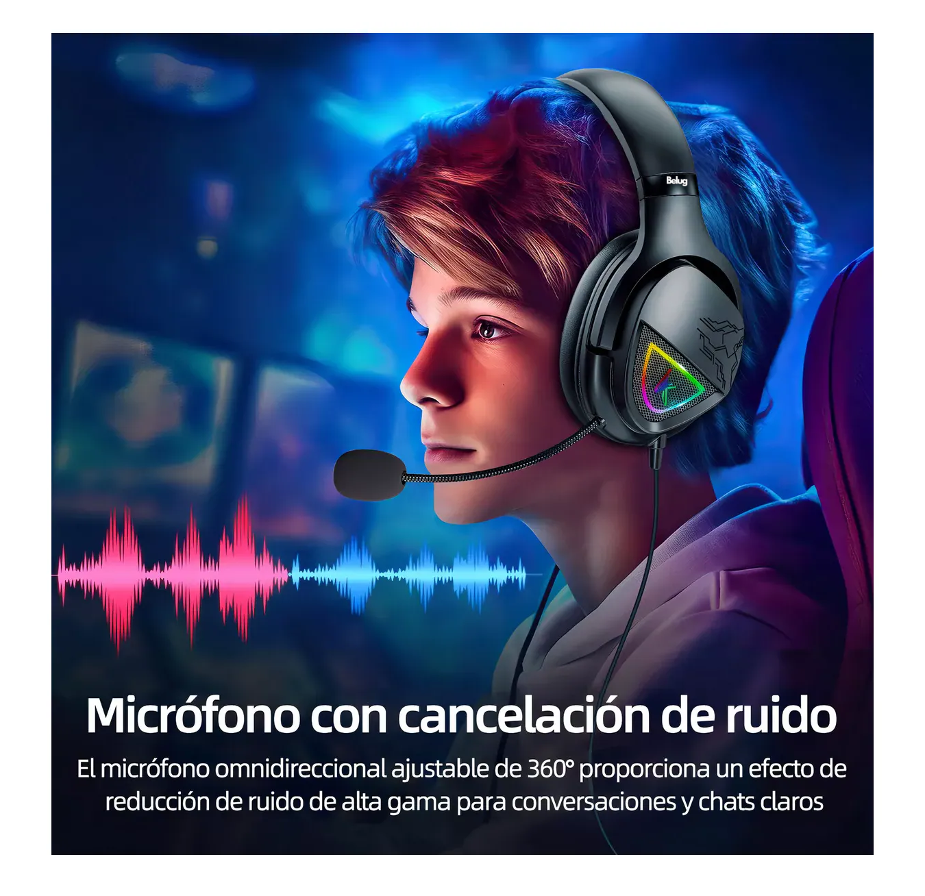 Foto 4 | Audífonos Belug Gamer Diadema Con Microfono Led Rgb Negro