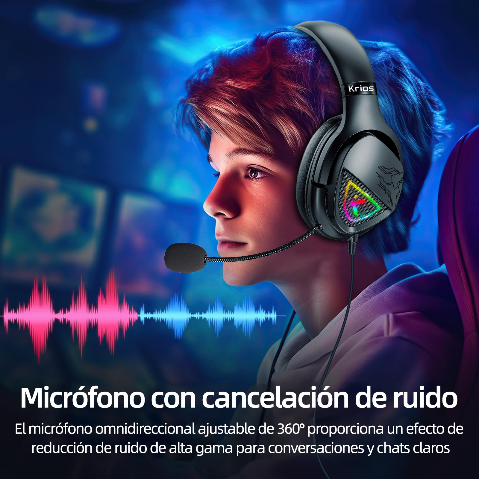 Foto 4 pulgar | Auriculares Para Juegos Krios K11 Con Led Rgb Y Micrófono