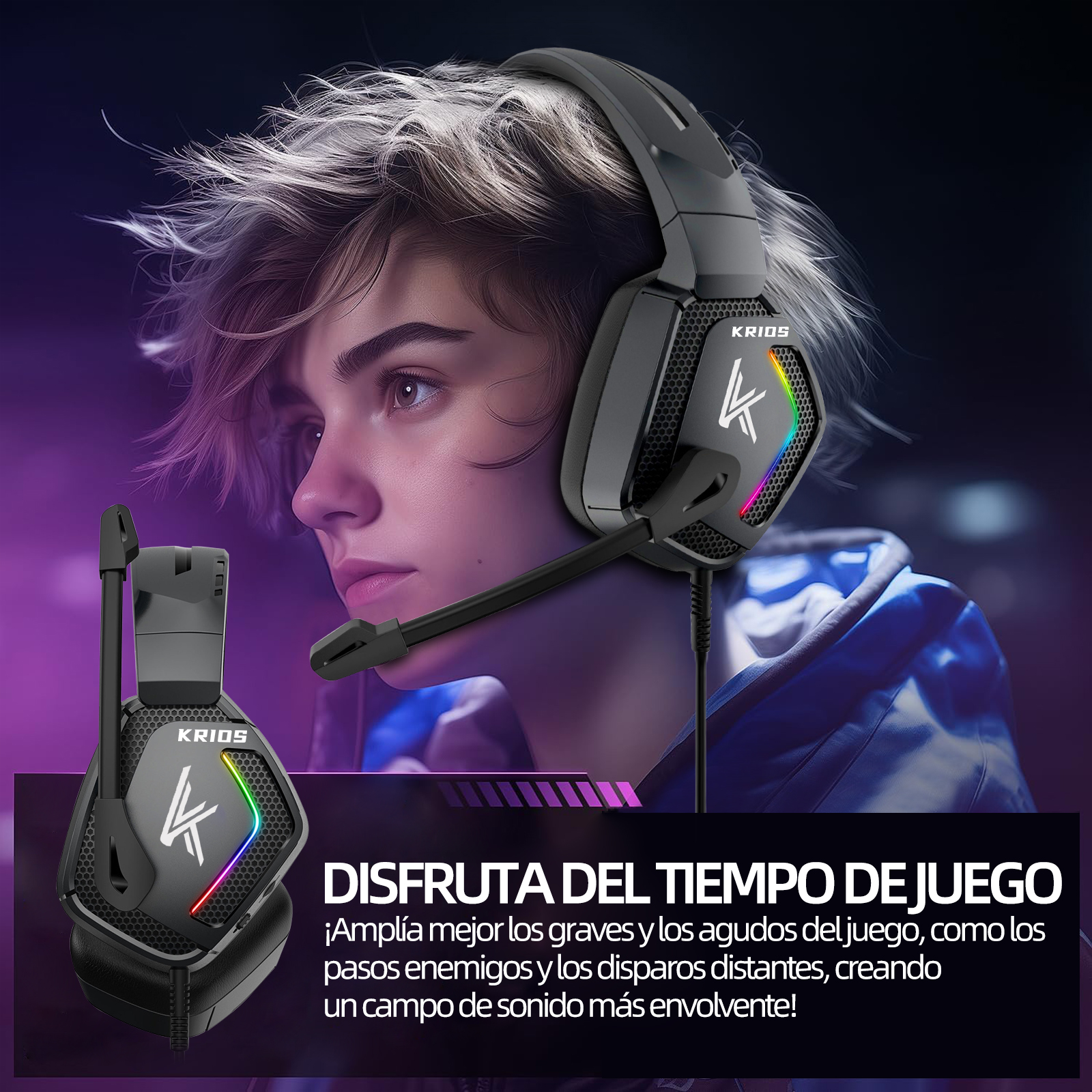 Foto 8 pulgar | Audífonos Gamers Alámbricos Krios K12 con Micrófono