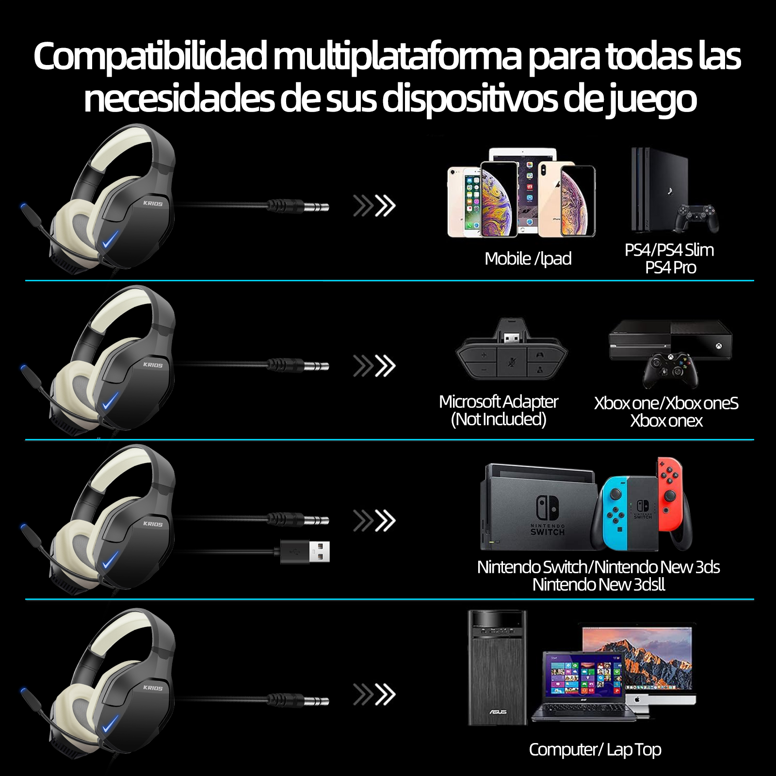 Foto 8 pulgar | Audífonos Alámbricos Krios K10 con Micrófono