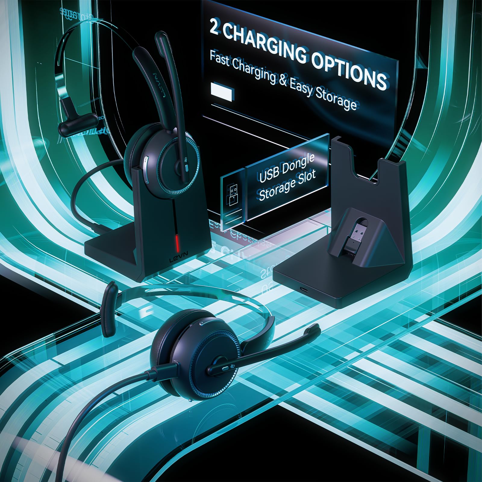 Foto 4 | Auriculares Inalámbricos Levn 5.2 Para Call Center Con Micrófono, Color Negro - Venta Internacional.