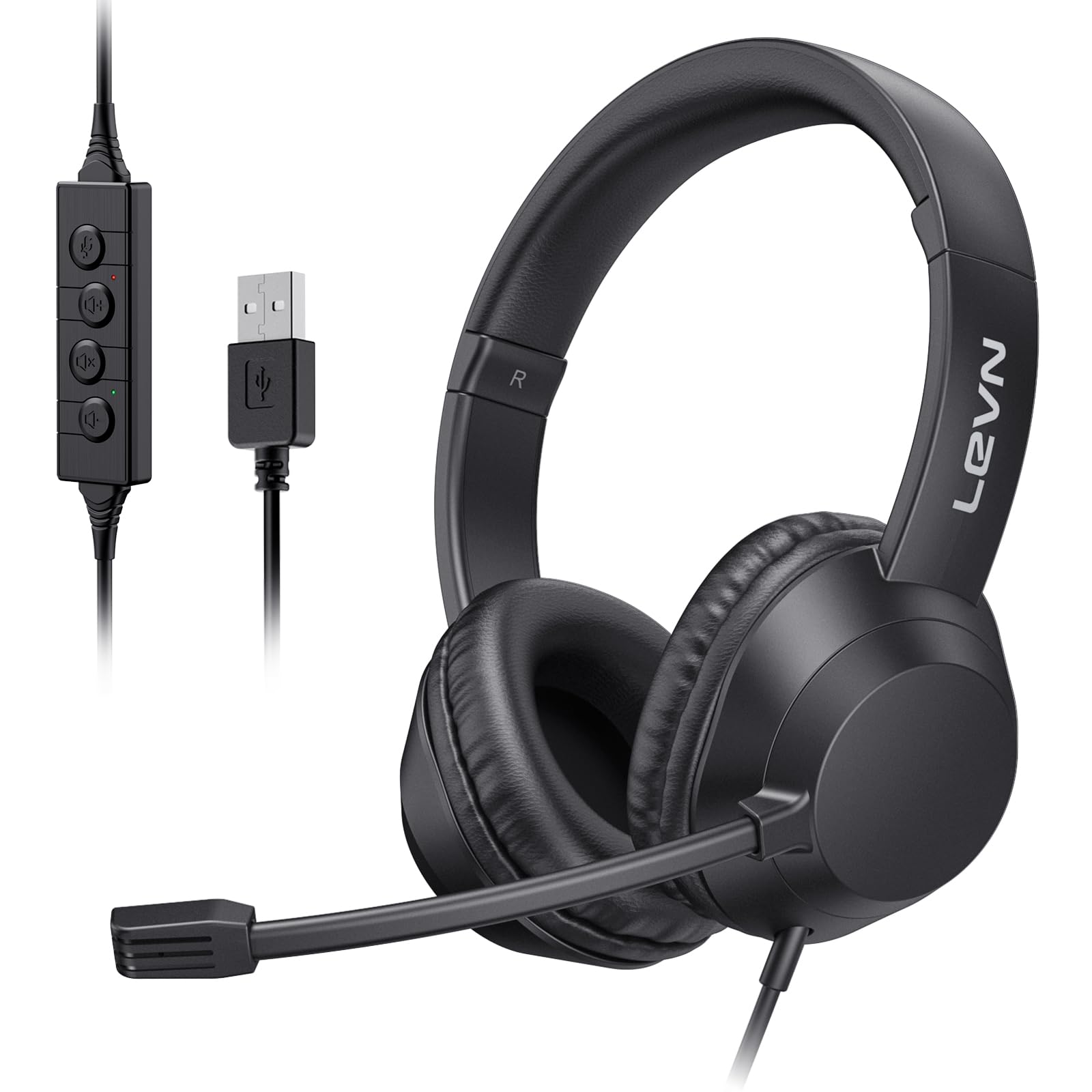 Auriculares Binaurales Con Cable Levn Con Micrófono Para Pc, Color Negro - Venta Internacional.
