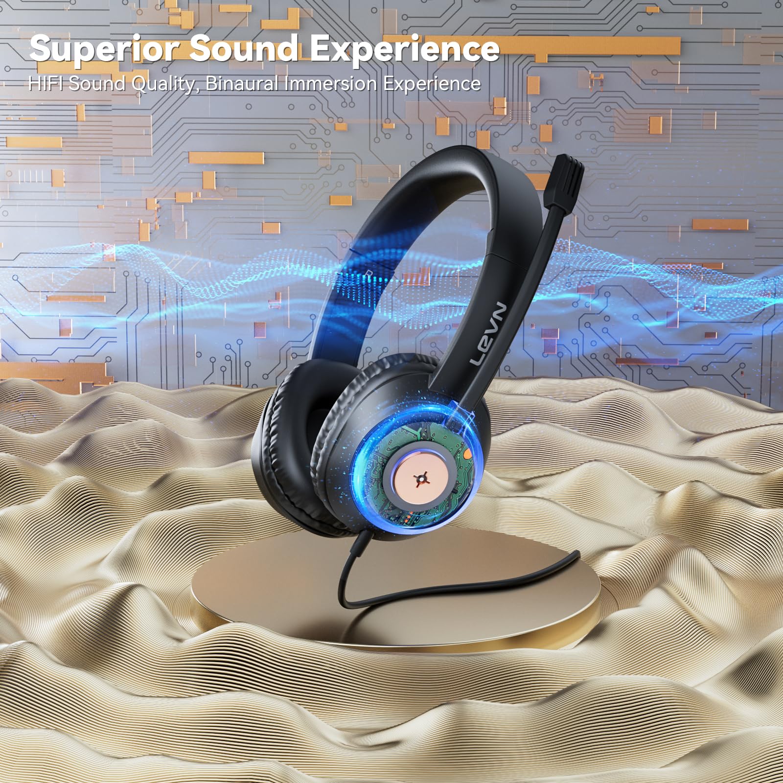 Foto 3 pulgar | Auriculares Binaurales Con Cable Levn Con Micrófono Para Pc, Color Negro - Venta Internacional.