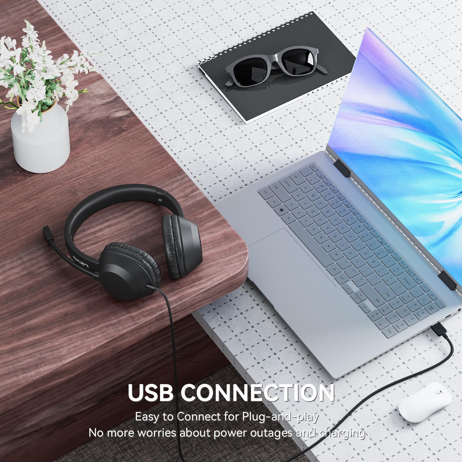 Foto 6 pulgar | Auriculares Binaurales Con Cable Levn Con Micrófono Para Pc, Color Negro - Venta Internacional.
