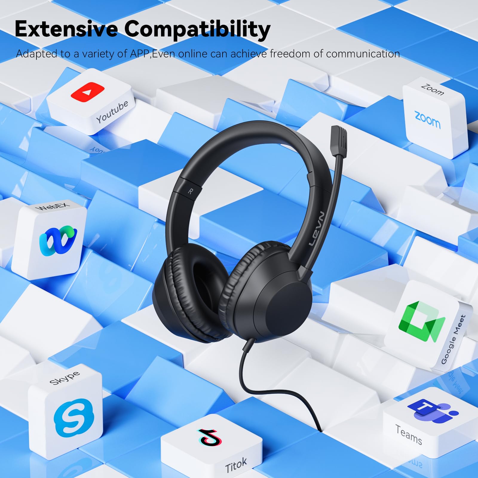 Foto 7 pulgar | Auriculares Binaurales Con Cable Levn Con Micrófono Para Pc, Color Negro - Venta Internacional.