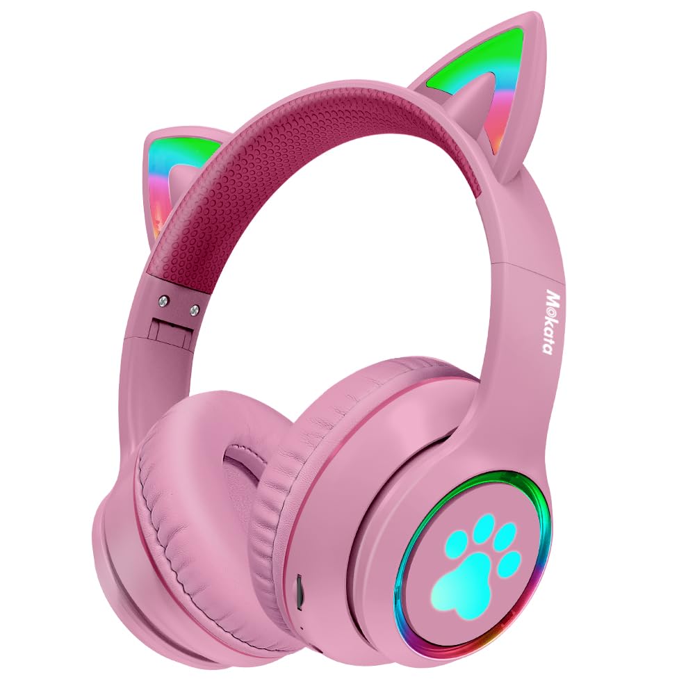 Auriculares Mokata Cat Ear Bluetooth 5.3 Inalámbricos 60h Rosa - Venta Internacional.
