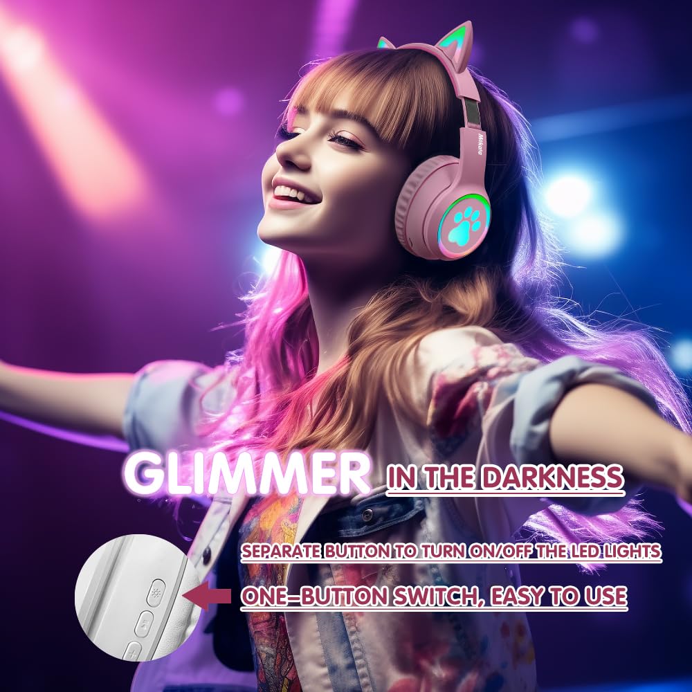 Foto 2 | Auriculares Mokata Cat Ear Bluetooth 5.3 Inalámbricos 60h Rosa - Venta Internacional.